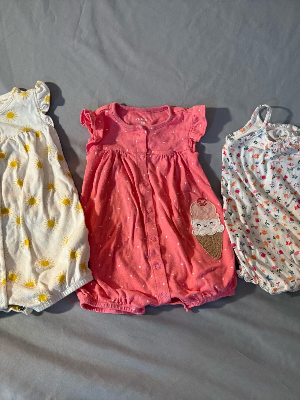 Lot of 3 Carter's Jumpers. Coral Pink,White with Yellow, White Floral size 18 mo